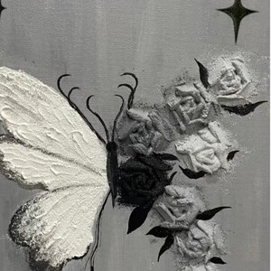 Art mural papillon minimaliste 3D original, peinture texturée minimaliste papillon, peinture à l'huile papillon 3D, décoration de salon tendance personnalisée