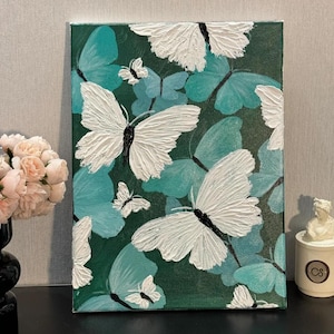 Art mural papillon minimaliste 3D original, peinture texturée minimaliste papillon, peinture à l'huile papillon 3D, décoration de salon tendance personnalisée