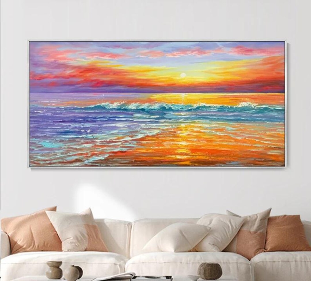 Abstract Seascape Sunrise Scenery Canvas Oil Painting, Sea Sunset Beach ...