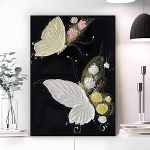 Art mural papillon minimaliste 3D original, peinture à l'huile papillon 3D, peinture texturée minimaliste papillon, décoration de salon tendance personnalisée