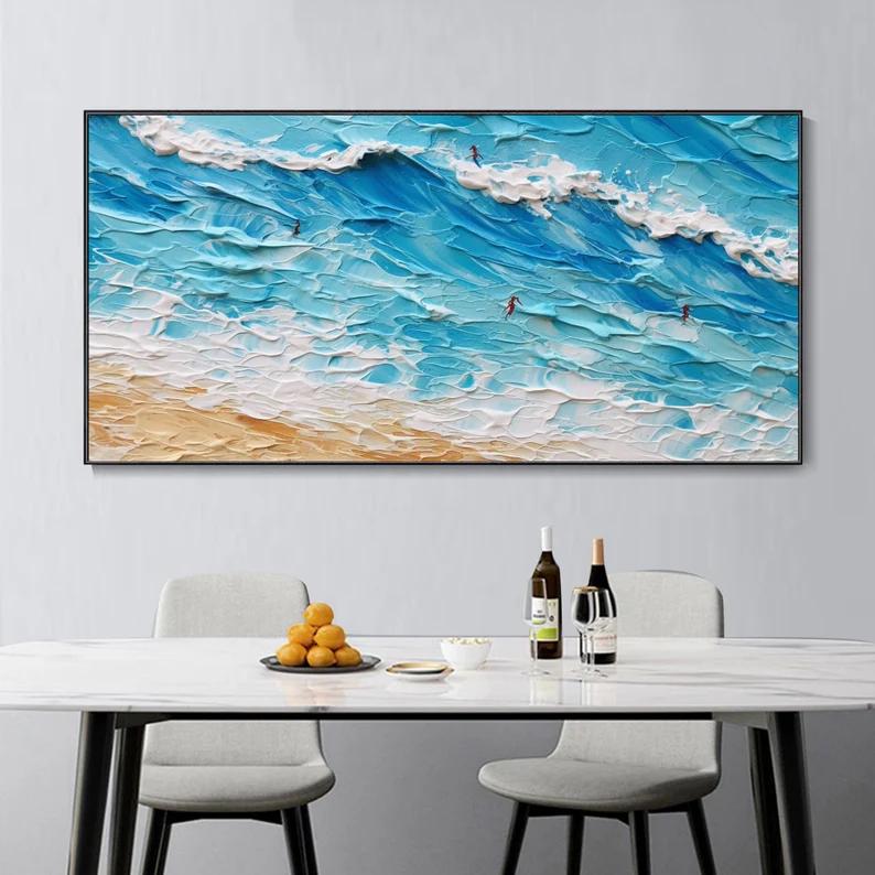 Original Large 3D Blue Ocean Landscape Oil Painting Abstract Summer ...
