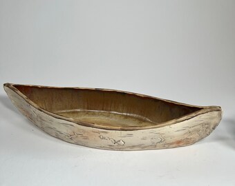 17" Birch Bark Pottery Stoneware Canoe Bowl