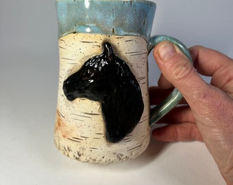 Stoneware Birch Bark Horse Mug 15 oz