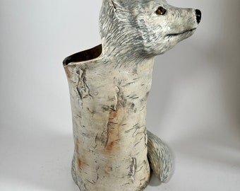 Morphing Arctic Fox Birch Bark Large Vase