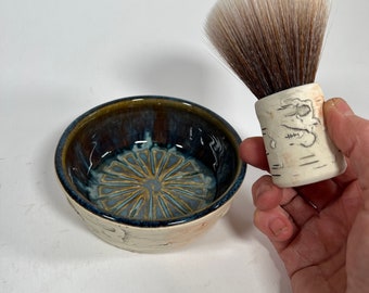 Wet Shave Stoneware Brush & Bowl Set,  Birch Bark, Rustic/Classy