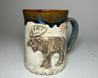 Stoneware Birch Bark Moose Mug 18 oz