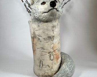 Morphing Arctic Fox Birch Bark Large Vase