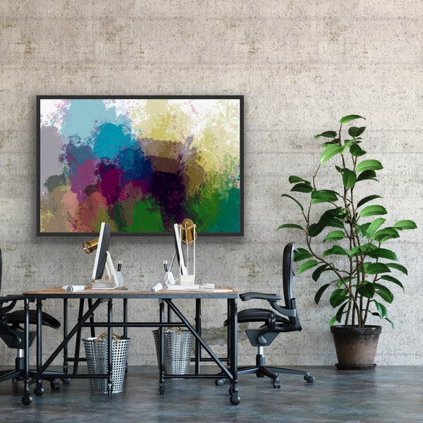 Abstract Painting Digital Print, Colourful, Blue, Green, Purple, Yellow, Printable Wall Art, Living Room, Digital Download, Modern Art Print