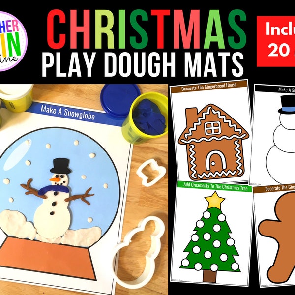 Christmas Play Dough Mats Fine Motor Activities | 20 Mats | Christmas Tree Santa | Printable Download | Play Doh Mats