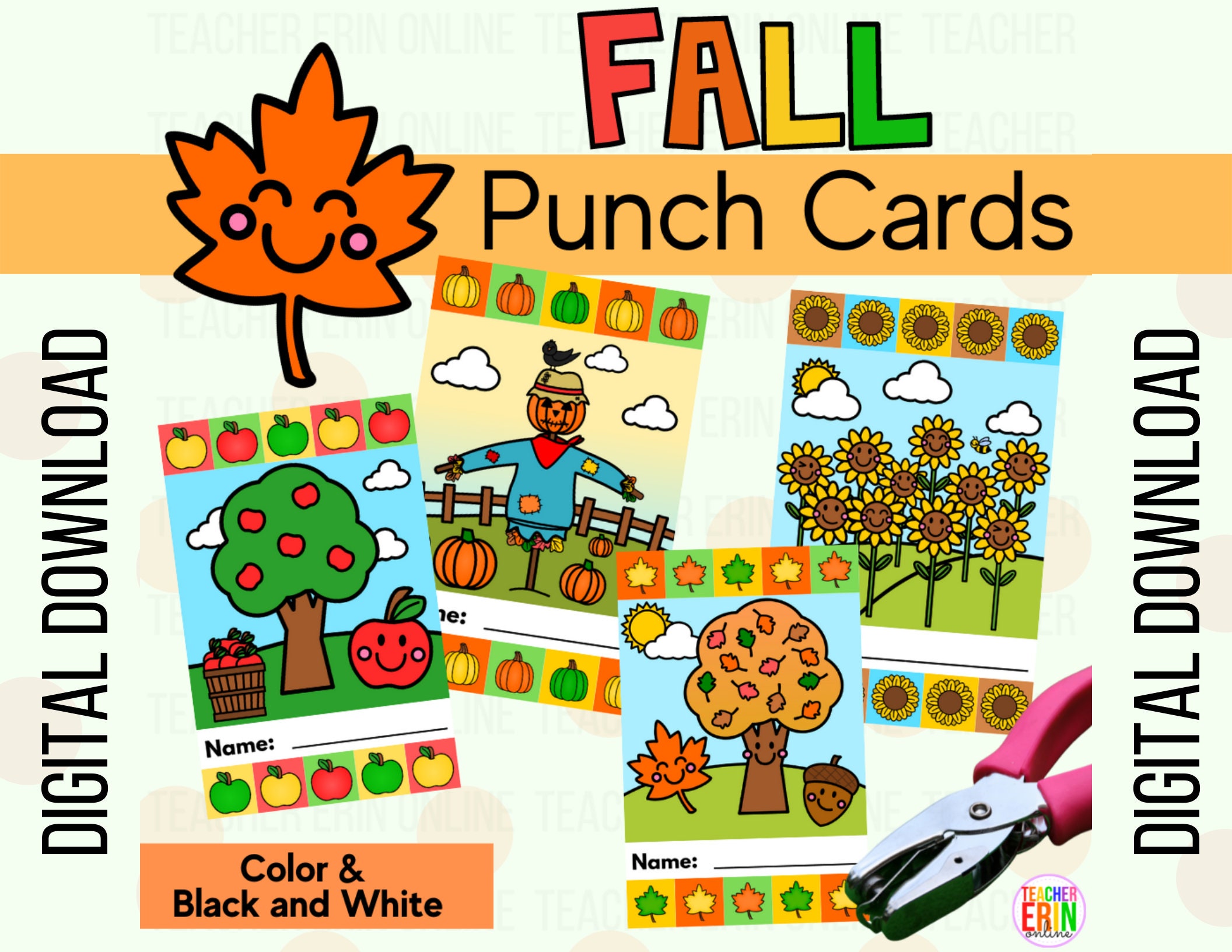 Punch Cards for Classroom Management, Rewards, Behavior, Incentives, Reward  Coupons FALL THEMED Digital Download Printable PDF 