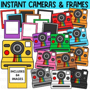 Clipart instantané pour appareil photo, cadres, correspondance des couleurs, appareil photo Polaroid, photographies, couleur et noir et blanc, usage commercial, PNG, téléchargement immédiat
