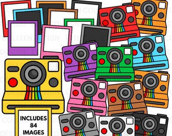 Instant Camera Clipart, Picture Frames, Color Matching, Polaroid Camera, Photographs, Color and BW, Commercial Use, PNG, Instant Download