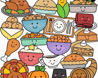 Thanksgiving Cuties Clipart - With and Without Faces - Thanksgiving Clipart - Feast - Color & BW - Commercial Use - PNG - Instant Download