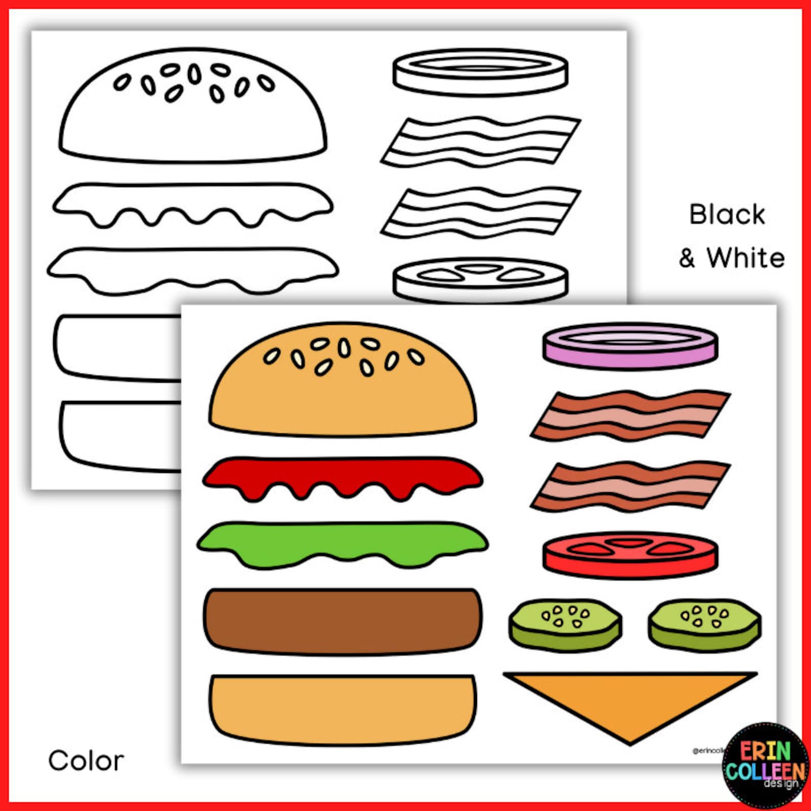 Hamburger Coloring Craft - Summer Craft Pattern - Build A Hamburger ...