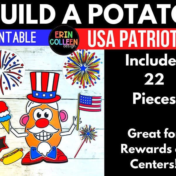 Build a USA Mr. Potato | Patriotic President Potato Head and Accessories Dress Up Paper Doll |  DIGITAL DOWNLOAD