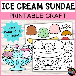 Eisbecher Färbung Craft - Summer Craft Pattern - Bauen Sie ein Eis - Banana Split Printable PDF - One Page Craft - Instant Download