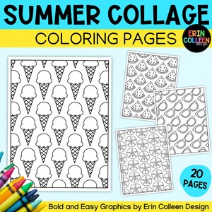 Summer Collage Coloring Pages - Bold and Easy - Summer Coloring Sheets - Kids and Adults - Digital Coloring - PDF & PNGs - Instant Download