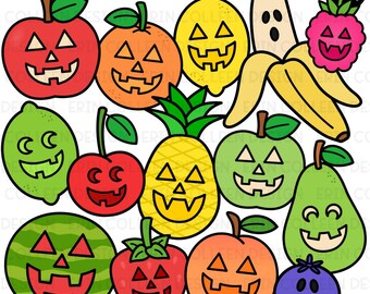 Halloween Fruit Clipart - Halloween Clipart - Jackolanterns - Spooky - Pineapple - Color & BW - Commercial Use - PNG - Instant Download