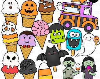 Halloween Ice Cream Clipart - Halloween Clipart - Spooky - Frozen Treat - Ice Lolly - Color - BW - Commercial Use - PNG - Instant Download