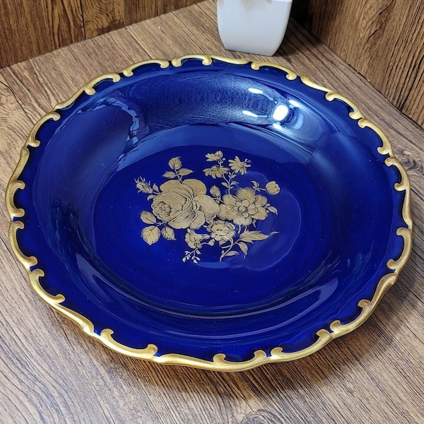VTG - Schumann Arzberg - Bavaria - Echt Cobalt - Blue and Gold Platter - Gold Roses #14 - 1940s