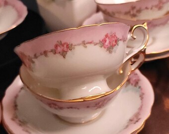 VTG - Handpainted Porcelain Teacups - Sets of Two Cups and Saucers (3 sets total) - M McGinn - 1955