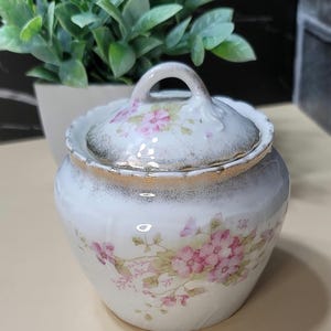 Antique - Dresden Germany Porcelain - Floral Jar with Lid - Gold Accent - Small Biscuit Jar - 1920s