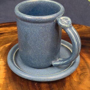 VTG - Bennington Pottery - Blue Agate Mug and Saucer Set - Trigger handle - 3 sets available - Vermont - 1960s