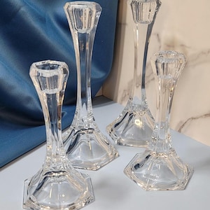 Gorham Crystal - Sutherton - 4 Lead Crystal Candlestick Holders - Czhec Crystal Candlesticks - Two sizes Matching Pairs Candlestick Holders