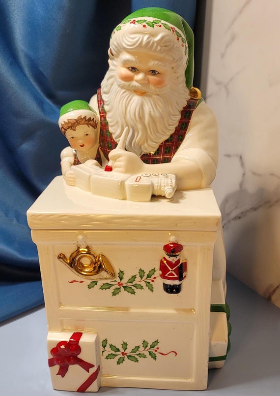 VTG - Lenox Weihnachten - Santa's Holiday Toy Shop - Keksdose - Keramik - Holiday Holly - Goldakzent