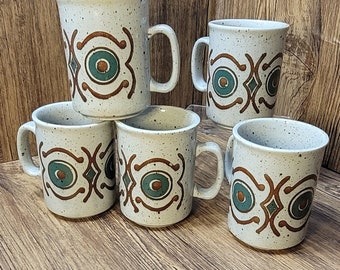 VTG - Otagiri Japan- Set of 5 Coffee Mugs - Ceramic/Stoneware - Southwestern - 1970s