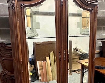 Beautiful Double French Wardrobe Mirror Carved Amoire