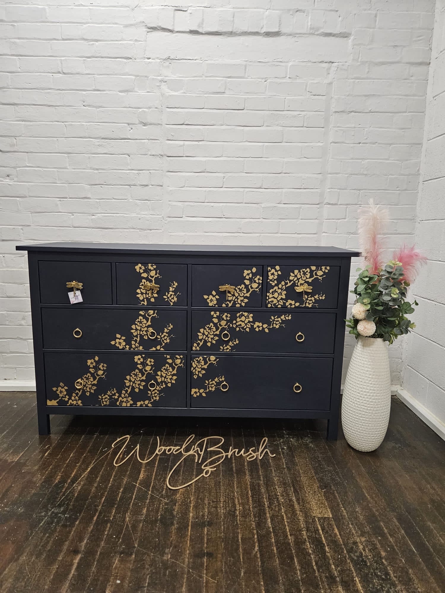 Double Chest of Drawers 160 Cm Painted Bespoke Stencilled