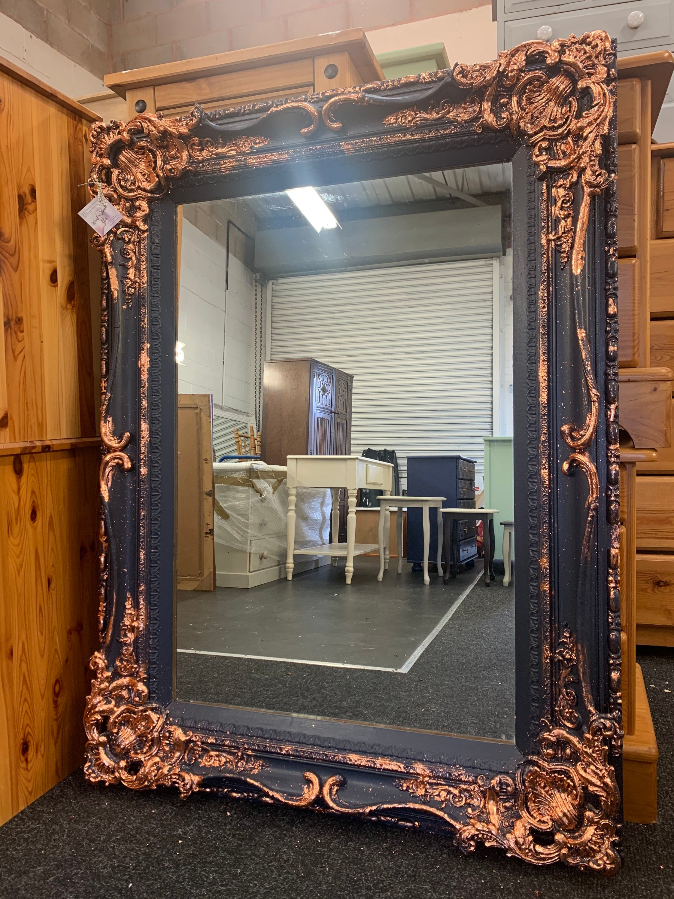 Large Mirror French Baroque Antique Ornate Custom Painted Navy and
