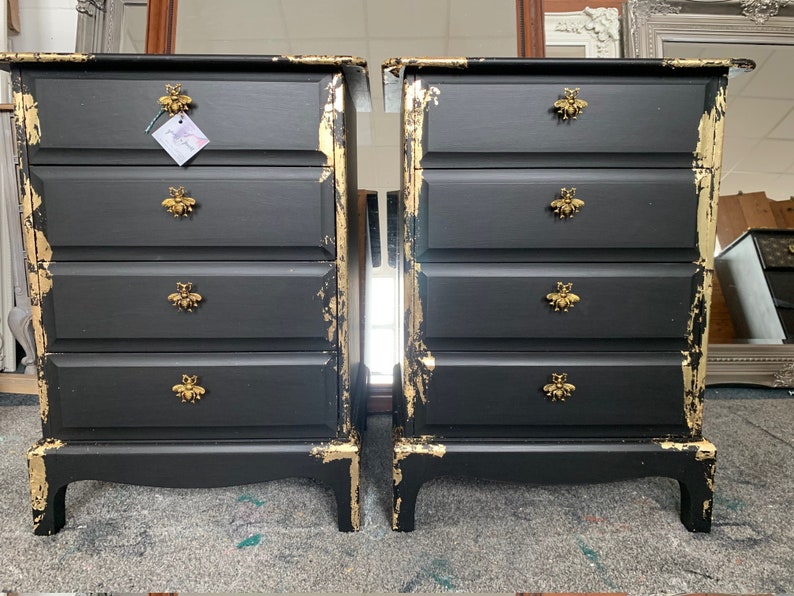 Stunning Bespoke STAG Minstrel Bedside Tables Black and Gold Etsy
