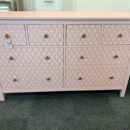 Large Painted Navy Chest of Drawers With Gold Morrocan Stencil - Etsy