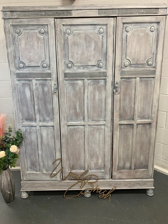 Vintage Antique Triple Wardrobe Painted Bespoke Lime Washed Etsy
