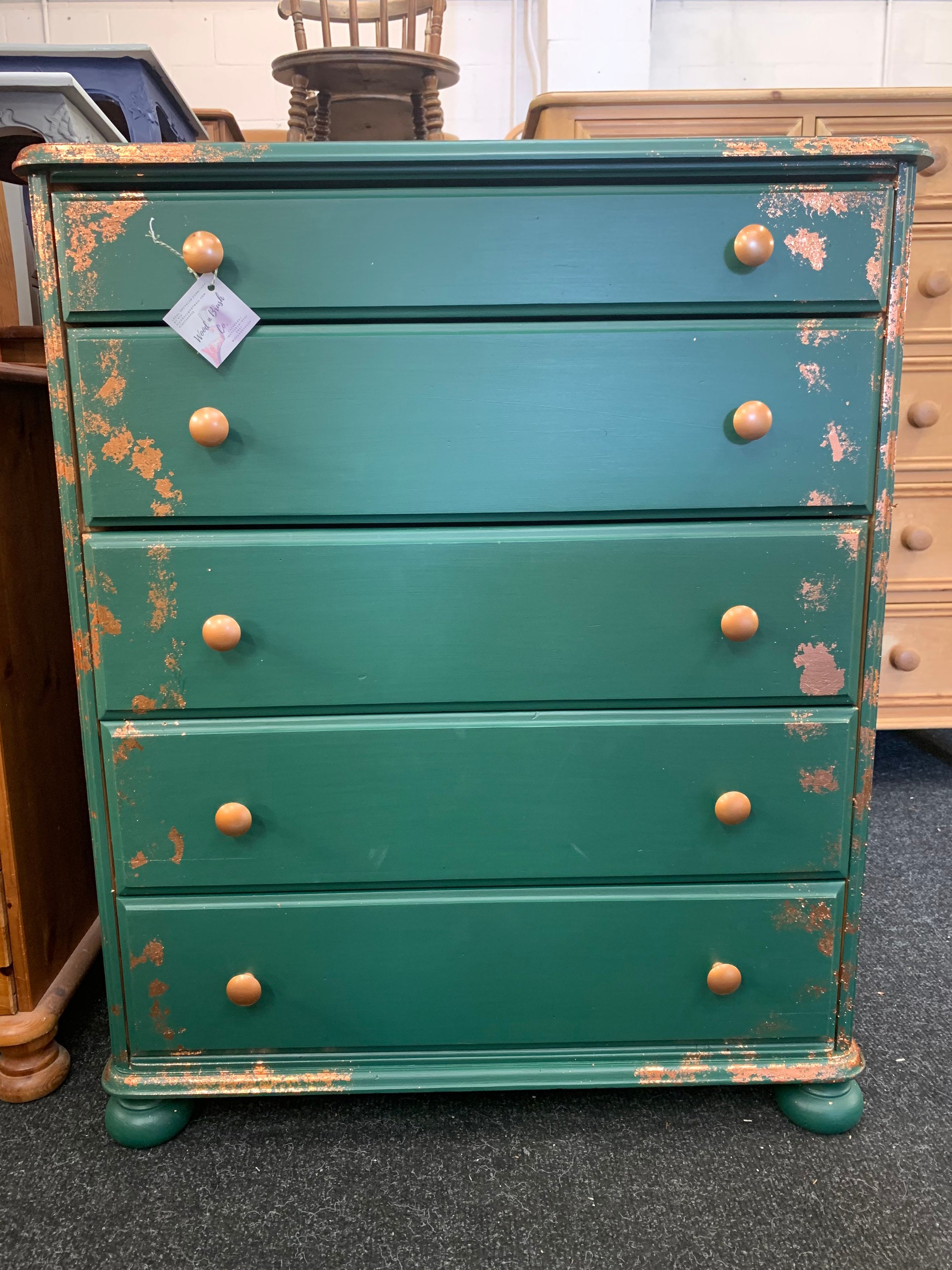 Beautiful Painted Dark Green Chest of Drawers with Copper Etsy