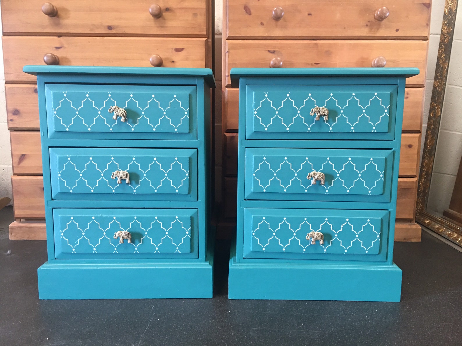 Pair of Bedside Tables Painted Bespoke Moroccan Teal Etsy