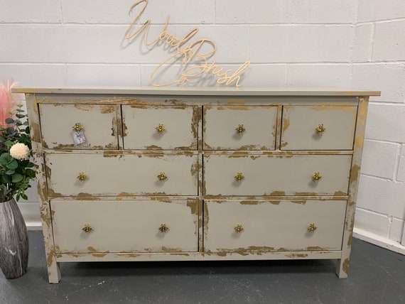 Large Chest of Drawers Painted Bespoke Gold Leaf Cream Choose Your Colour and Design Upcycled Etsy