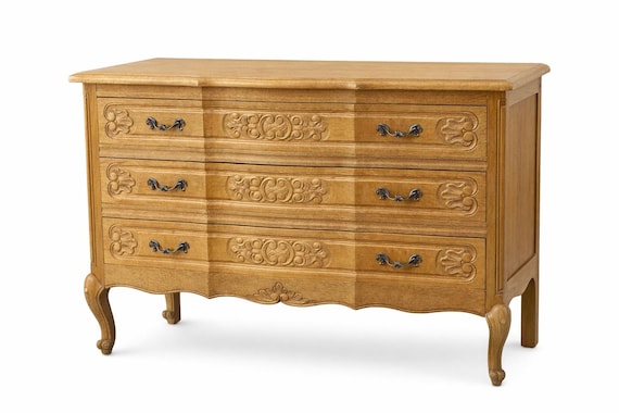 Beautiful Vintage French Oak Carved Chest of Drawers