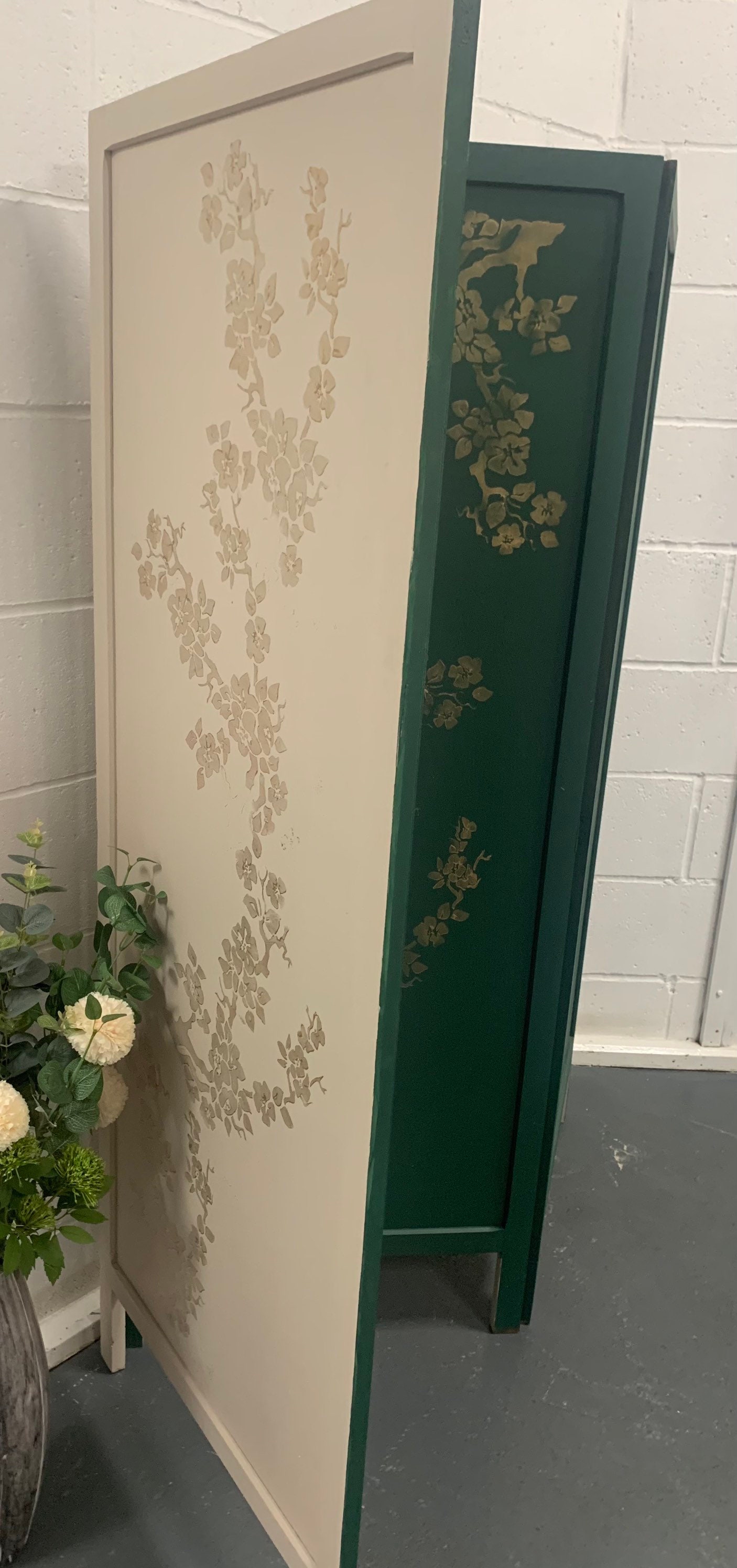 Hand Painted Blossom Gold Dark Green Cream Room Divider Screen - Etsy