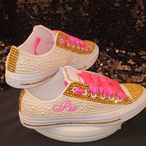 Custom Bling Gold and Ivory Pearl Converse
