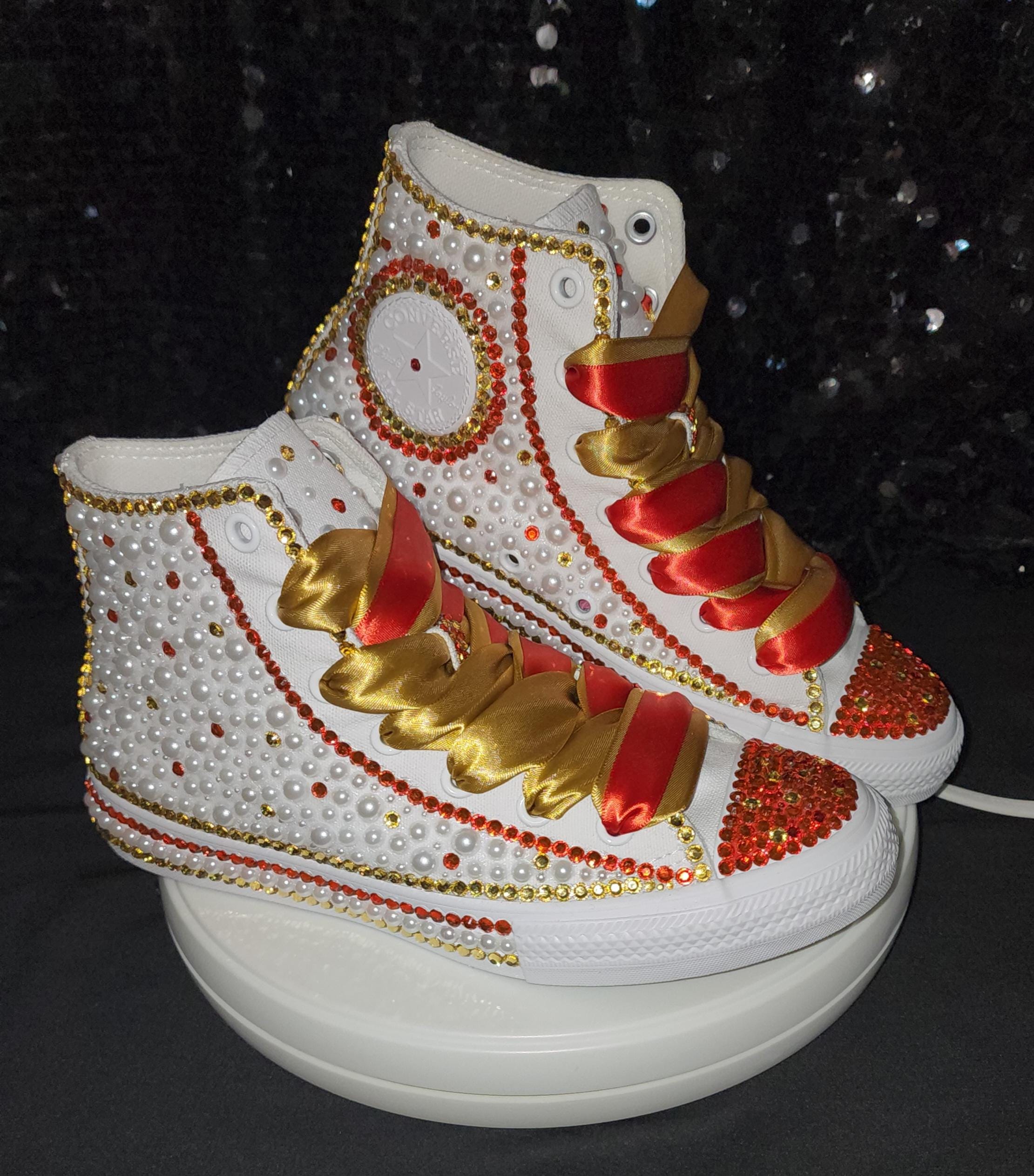 Custom Bling and Pearl White High Top Converse