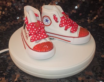 Custom Bling Red Minnie Mouse High Top Toddler Converse