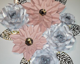 Pink and white Paper Flower Wall Decor | Nursery Wall Decor, Paper Flower Backdrop, Paper Flower Wall, Baby Shower Decorations