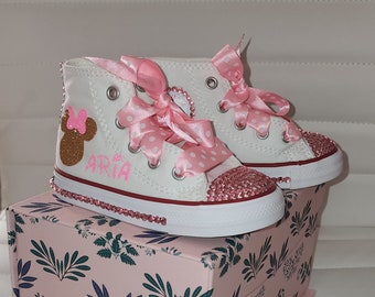 Custom Bling Pink Minnie Mouse High Top Toddler Converse