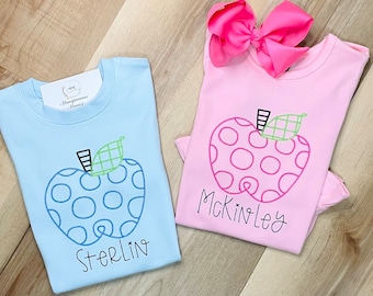 Back to School Embroidered Shirt-Polka Dot Apple Embroidered Personalized Shirt