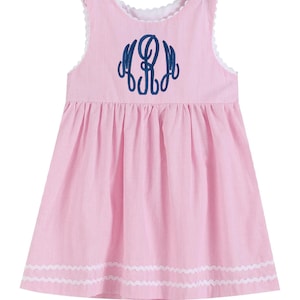 Personalized Pink or Blue Seersucker Dress- Monogrammed Dress- Custom Summer Dress