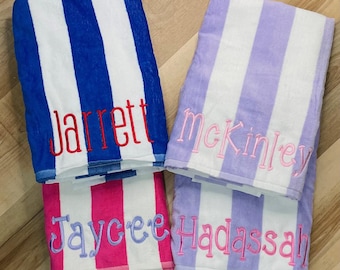 Monogrammed Beach Towel | Embroidered Beach Towel | Cabana Striped Beach Towel | Monogrammed Pool Towel