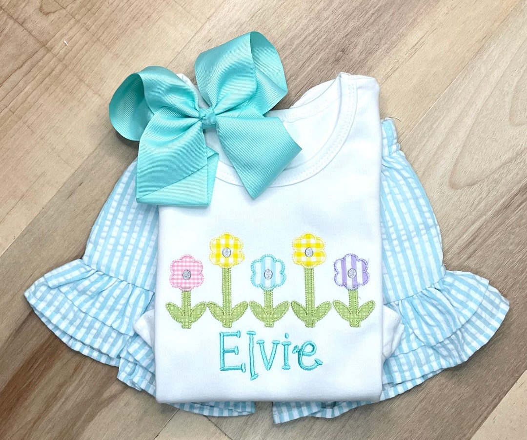 Girls Monogrammed Floral Applique Short Outfit/ Personalized Summer ...